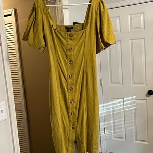 PUFF SLEEVE BUTTON UP DRESS